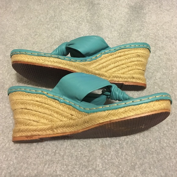 Born Shoes - Born Turquoise Leather Sandal Wedges Born Shoes - Born Turquoise Leather Sandal Wedges