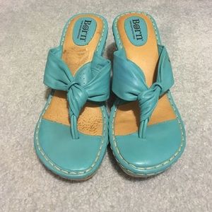 Born Shoes - Born Turquoise Leather Sandal Wedges Born Shoes - Born Turquoise Leather Sandal Wedges