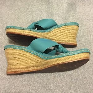 Born Shoes - Born Turquoise Leather Sandal Wedges Born Shoes - Born Turquoise Leather Sandal Wedges