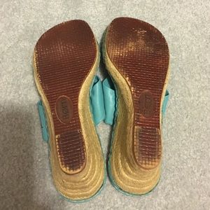 Born Shoes - Born Turquoise Leather Sandal Wedges Born Shoes - Born Turquoise Leather Sandal Wedges