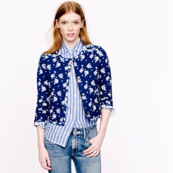 J.Crew quilted denim floral indigo jacket