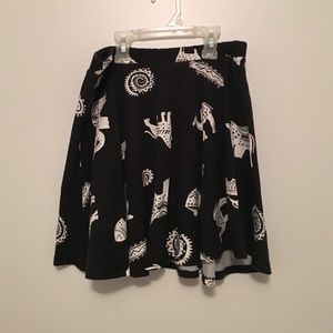 Black, Aztec/animals print skater skirt
