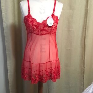 Ornella 2 piece Red Lace Slip & G-String