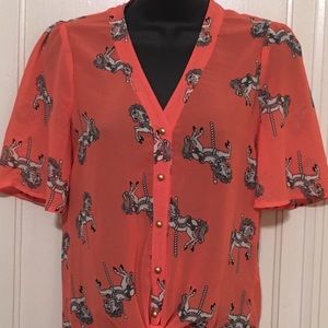 Coral Chiffon Merry Go Tie Blouse