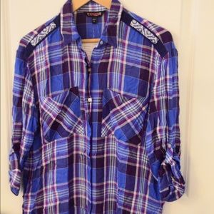 Express Women's Flannel Printed Button Down