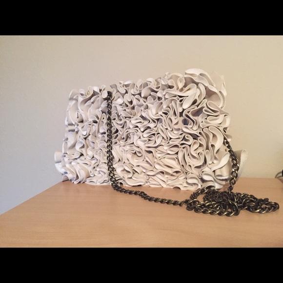 White ruffled chain purse