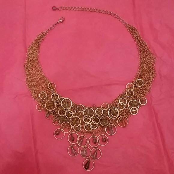 Bib style necklace, gem & hoop detail