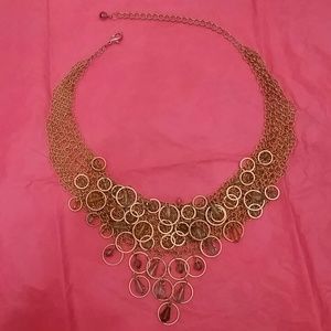 Bib style necklace, gem & hoop detail