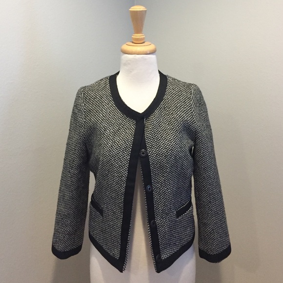 Zara black and white wool snap button crop jacket