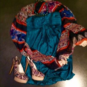 Teal Leopard Print Strapless Mini Dress