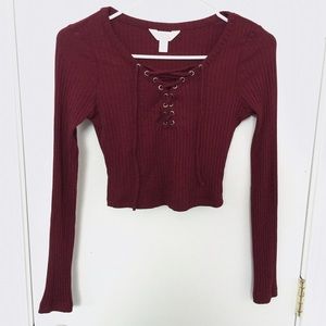 SOLD Sun and Shadow Criss Cross Tie Crop Top