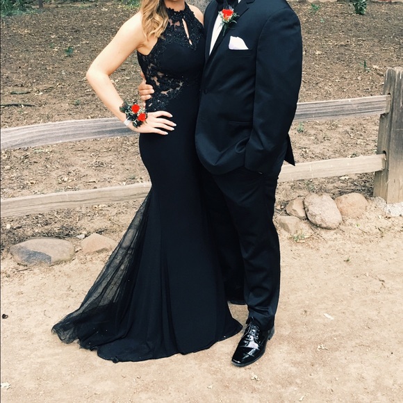 BLACK BEADED TIGHT FITTING BEAUTIFUL PROM DRESS