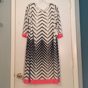 Dress Barn Ivory, Coral and Black Polka Dot Dress