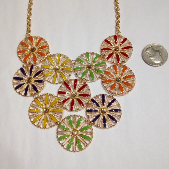 Enamel Flowers Statement Necklace Set - Picture 2 of 3
