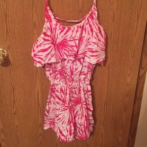 White and pink tie dye romper