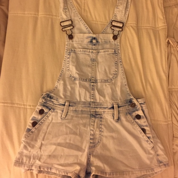 Light Wash Overall Shorts