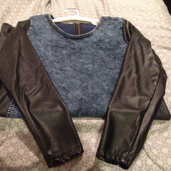 Denim and faux leather dress