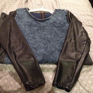 Denim and faux leather dress