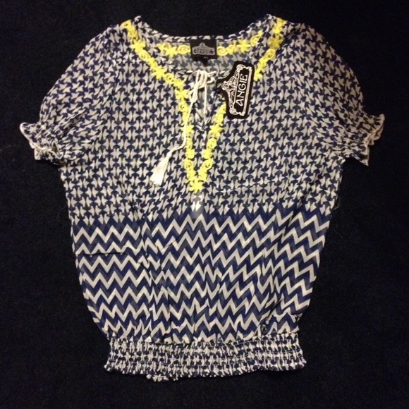 Angie blue peasant top with yellow embroidery NWT
