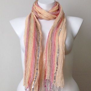 Orange pastel stripe scarf with silver sequins