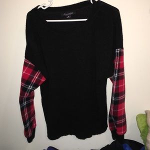 plaid sleeve sweater