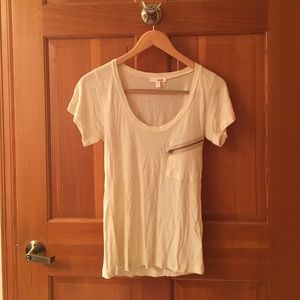 LNA white scoop neck tee with zipper pocket