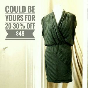 NWT. Rachel Roy olive pleated, knee-length dress.