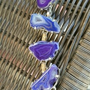 Purple blue Druzy Agate silver link bracelet