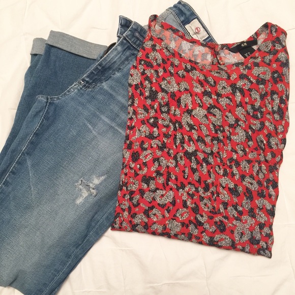 H&M Tops - Orange/Blue Blouse