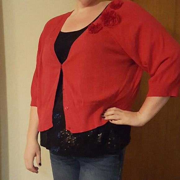 Red cropped cardigan