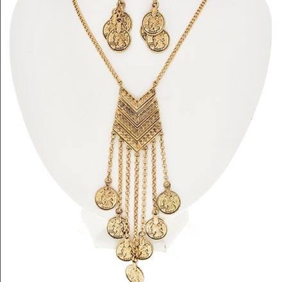 Coin necklace earring set