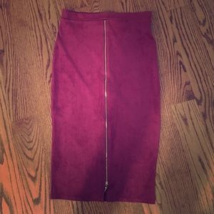 Suede midi skirt with zipper down front