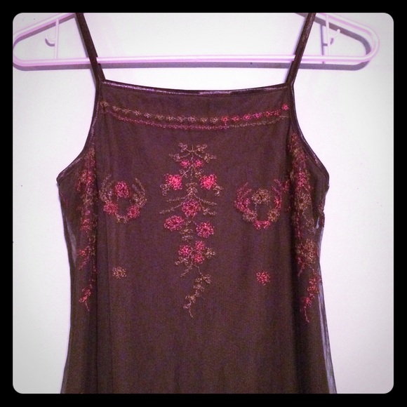 City Triangles Dresses & Skirts - 🚨Brown mesh embroidered long gown dress small