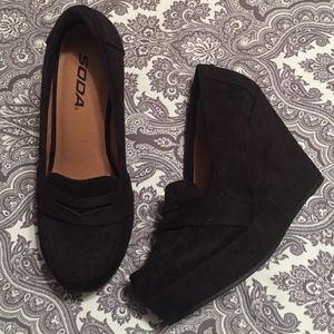 Faux Suede Penny Loafer Wedges