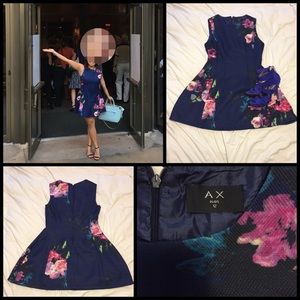 Navy floral print knee length dress- AX Paris