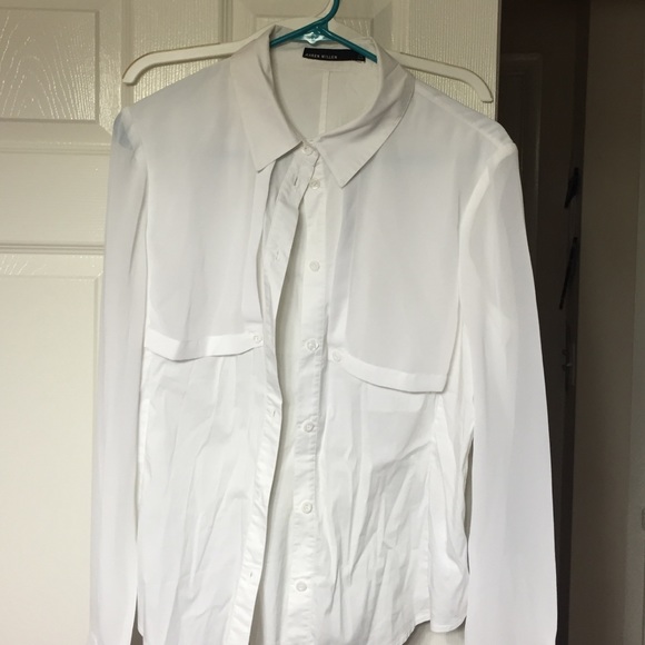 Karen Millen white blouse with sheer arms