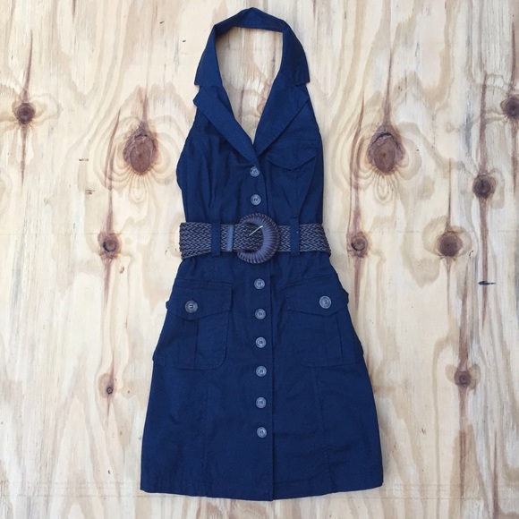 NWT halter belted navy dress