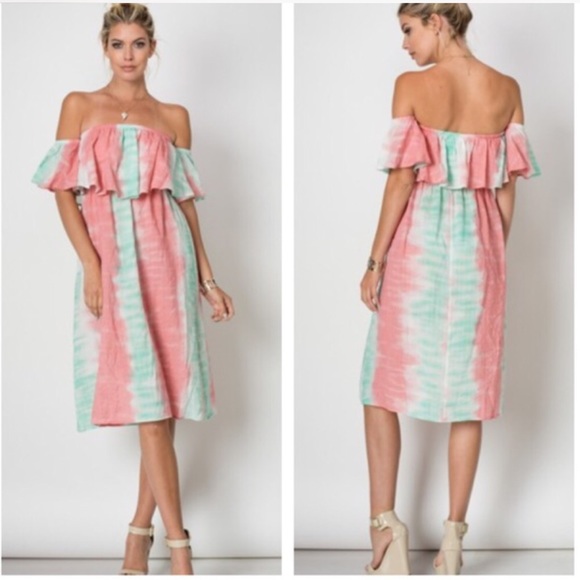 Off shoulder ruffle tie die dress - Picture 6 of 6