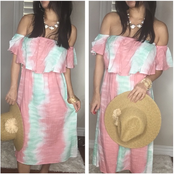 Off shoulder ruffle tie die dress - Picture 2 of 6