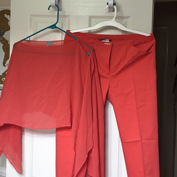 Coral pants with matching coral shoulder top