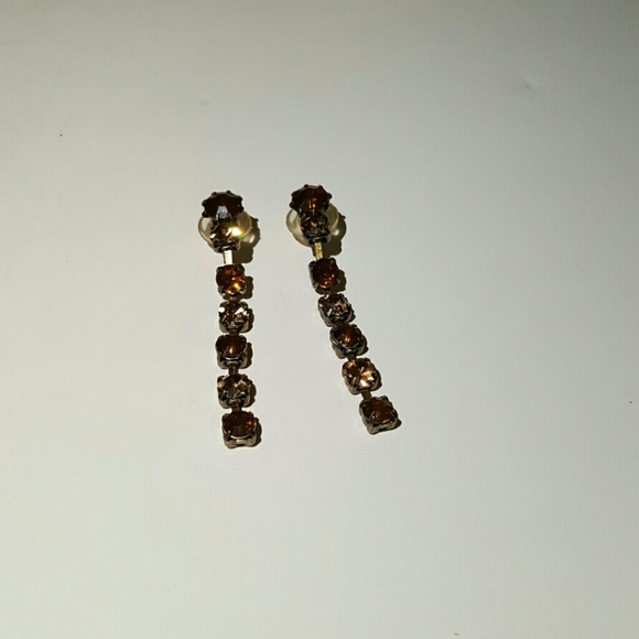 Sparkly brown tan jewel dangle earrings