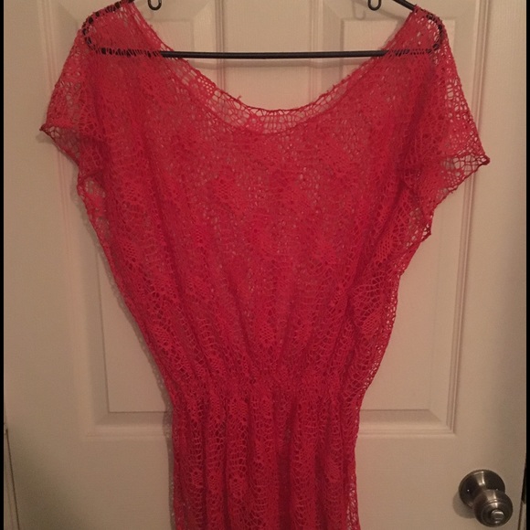 All Mesh Coral Swim Coverup Dress