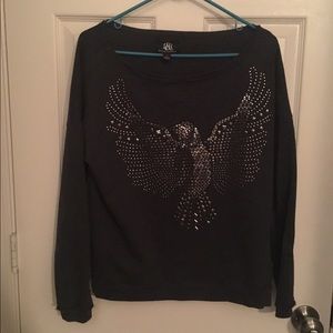 Gray Sweater with Rhinestone Eagle on Front