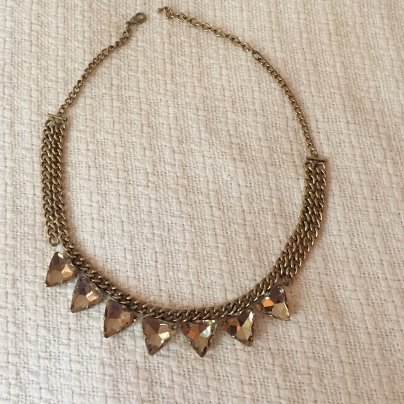 Gold Statement Necklace with Champagne Stones 19"