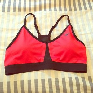 Red Nike Pro "Indy Color-Block" Sports Bra