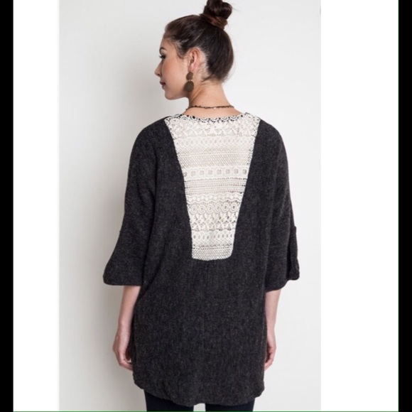 Charcoal Lace Back Sweater - Picture 2 of 3
