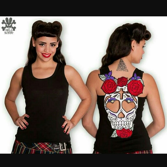 Hell Bunny Tops - Hell Bunny Sugar Skull Day of the Dead Tank Top