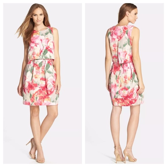 Eliza J Watercolor Pink Floral Sleeveless Popover Sheath Dress 8 M Easter - Picture 2 of 6