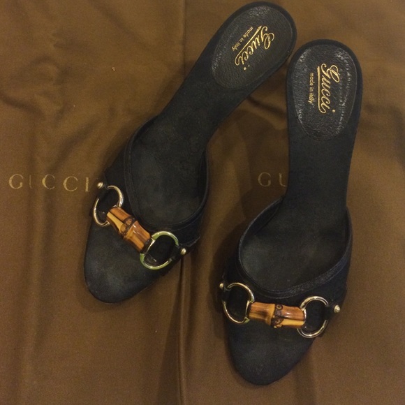 Gucci Women's Sand Tess S Cuoio Black Heels Size 7