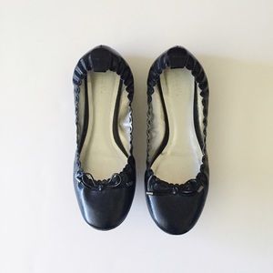 Black Faux Patent Scalloped Flats